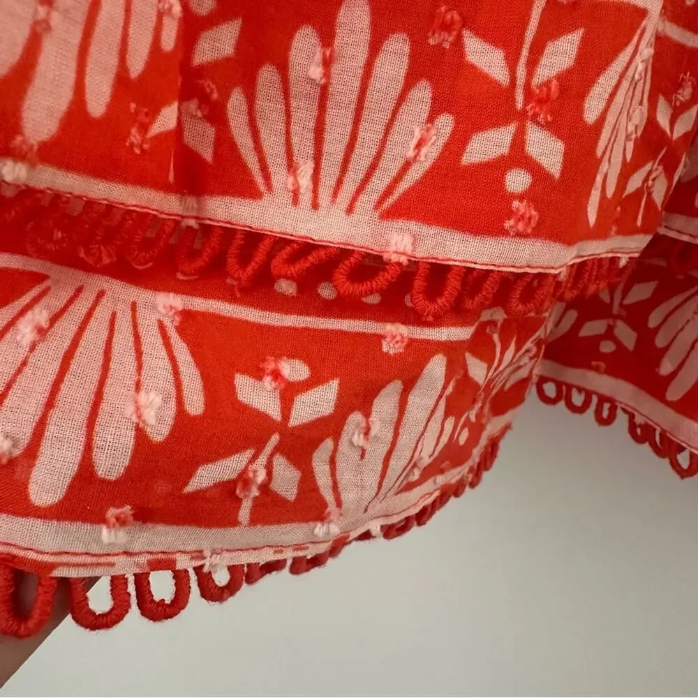 FARM Rio Orange Neon Jungle Mini Skirt Women's XL NWT Ruffle Lace Trim